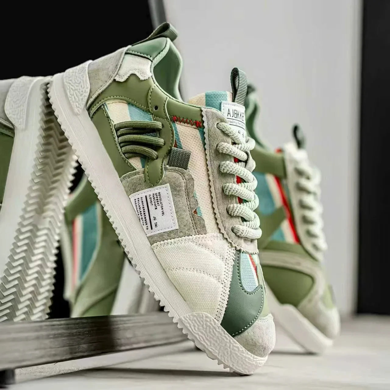 Stylish Color Block Fashion Sneakers for Women with Lace Up Suede Panel Retro Style