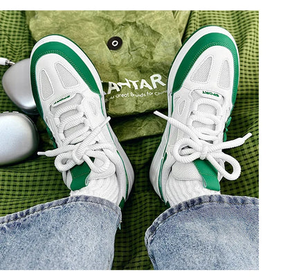 Stylish Mesh Fashion Sneakers for Women with Floral Applique Lace Up Chunky Platform Casual Style