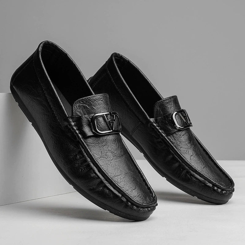 Stylish Leather Loafer for Women with Buckle Detail Slip On Moccasin Toe Casual Style