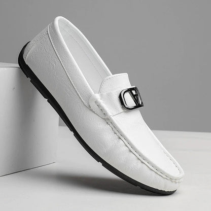 Stylish Leather Loafer for Women with Buckle Detail Slip On Moccasin Toe Casual Style