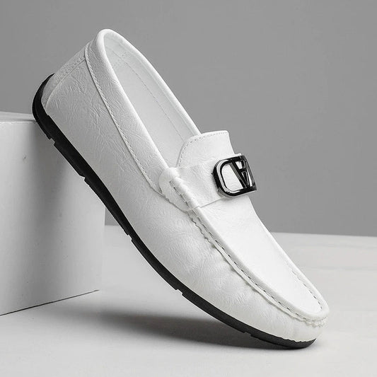 Stylish Leather Loafer for Women with Buckle Detail Slip On Moccasin Toe Casual Style