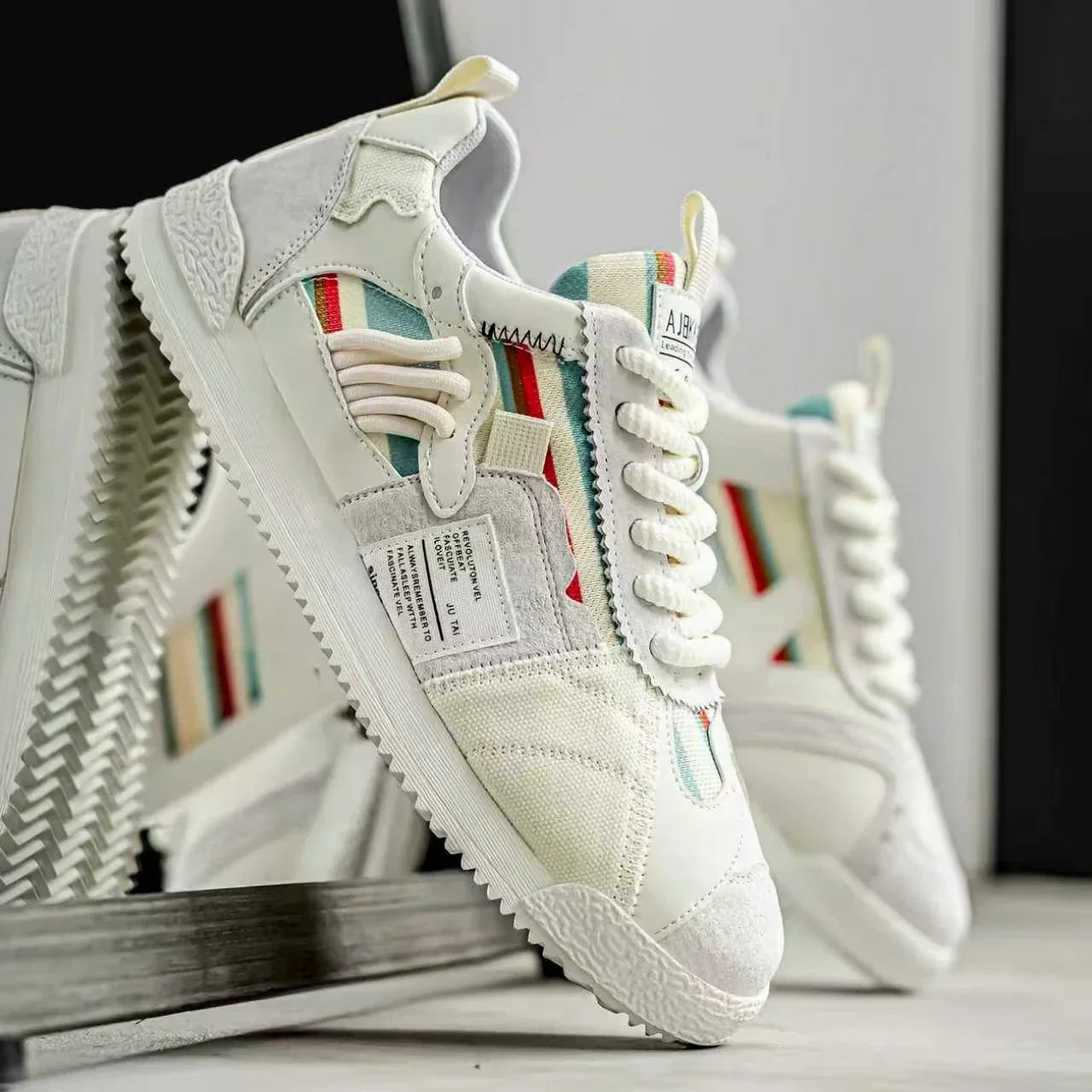 Stylish Color Block Fashion Sneakers for Women with Lace Up Suede Panel Retro Style