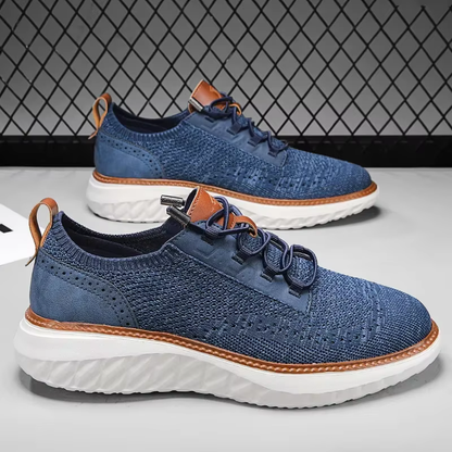 Comfortable Knit Fashion Sneaker for Women with Lace Up Leather Trim Chunky Sole Casual Style