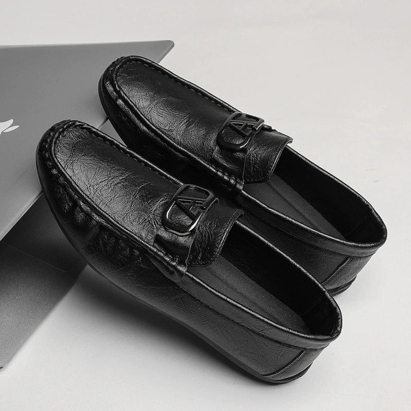 Stylish Leather Loafer for Women with Buckle Detail Slip On Moccasin Toe Casual Style