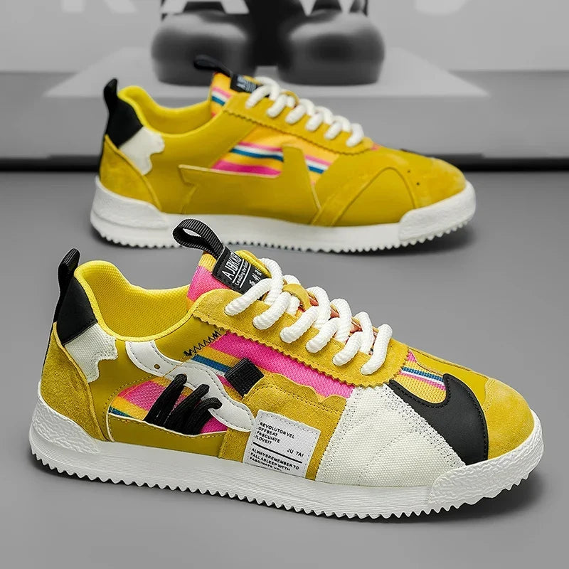 Stylish Color Block Fashion Sneakers for Women with Lace Up Suede Panel Retro Style