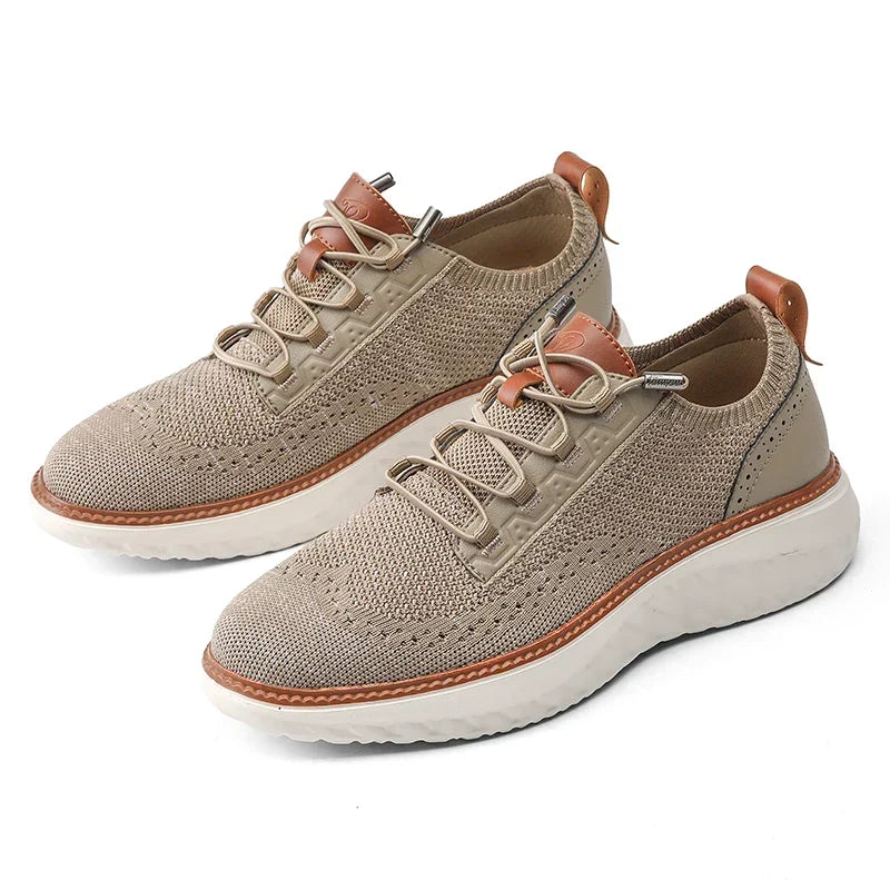 Comfortable Knit Fashion Sneaker for Women with Lace Up Leather Trim Chunky Sole Casual Style