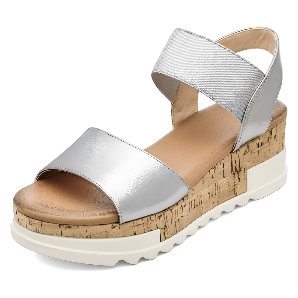 Comfortable Wedge Sandals for Women with Elastic Ankle Strap Cork Platform Open Toe Style