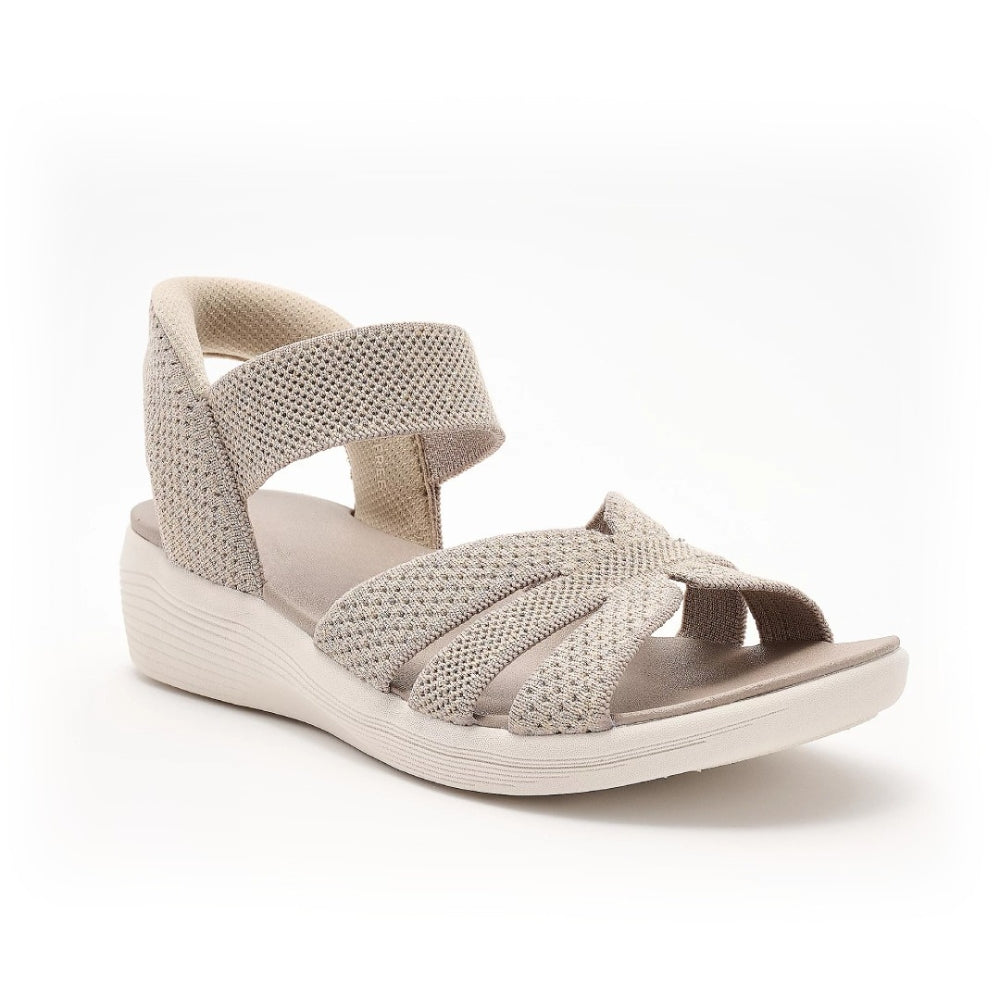 Comfortable Sandals for Women with Woven Crossover Strap Elastic Slingback Low Wedge Style