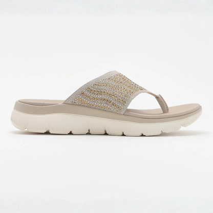 Comfortable Flip Flops for Women with Rhinestone Toe Post Cushioned Wedge Sole Thong Style