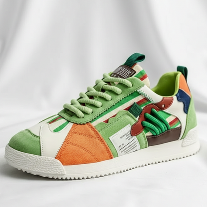 Stylish Color Block Fashion Sneakers for Women with Lace Up Suede Panel Retro Style