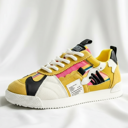 Stylish Color Block Fashion Sneakers for Women with Lace Up Suede Panel Retro Style