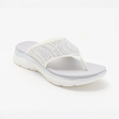Comfortable Flip Flops for Women with Rhinestone Toe Post Cushioned Wedge Sole Thong Style