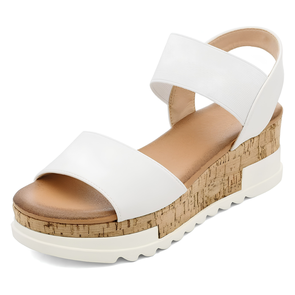 Comfortable Wedge Sandals for Women with Elastic Ankle Strap Cork Platform Open Toe Style