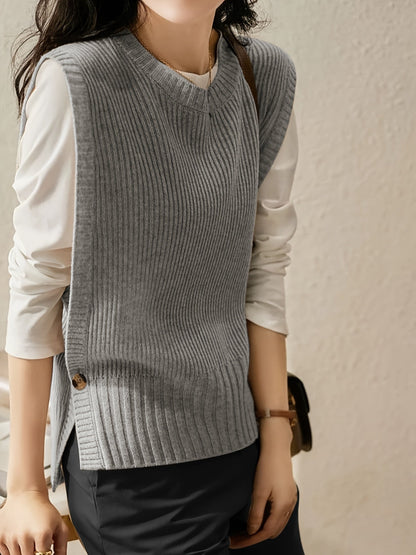 Comfortable Ribbed Sweater Vest for Women with Round Neck Sleeveless Oversized Relaxed Knit Style