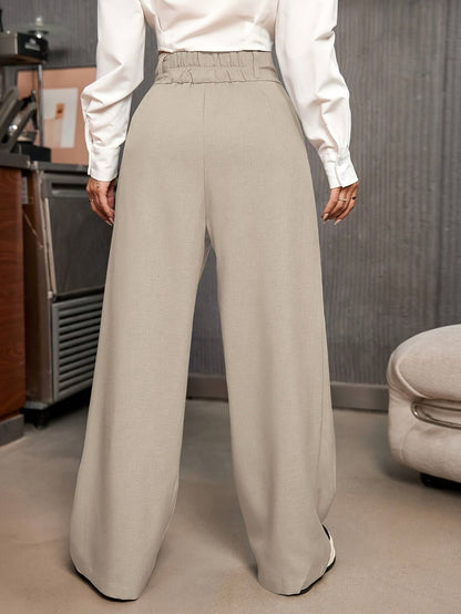 Effortless Tailored Wide Leg Pants for Women with High Waist Button Front Pleated Relaxed Style