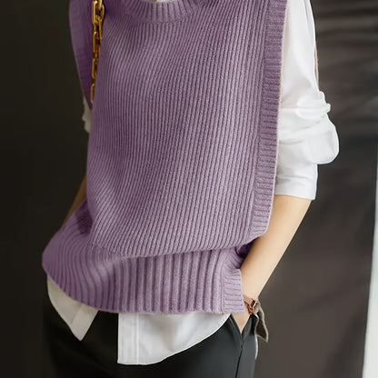 Comfortable Ribbed Sweater Vest for Women with Round Neck Sleeveless Oversized Relaxed Knit Style