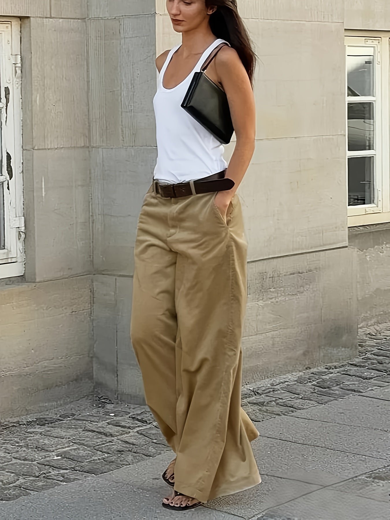 Effortless Wide Leg Pants for Women with High Waist Belted Relaxed Flowing Casual Style
