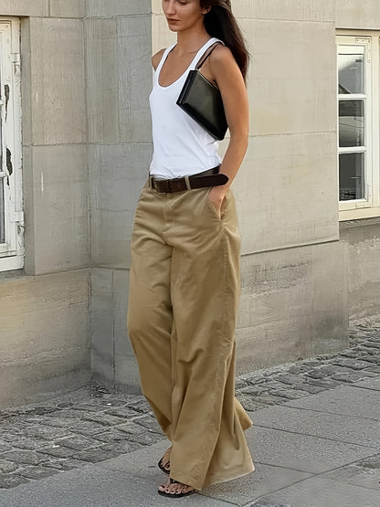 Effortless Wide Leg Pants for Women with High Waist Belted Relaxed Flowing Casual Style