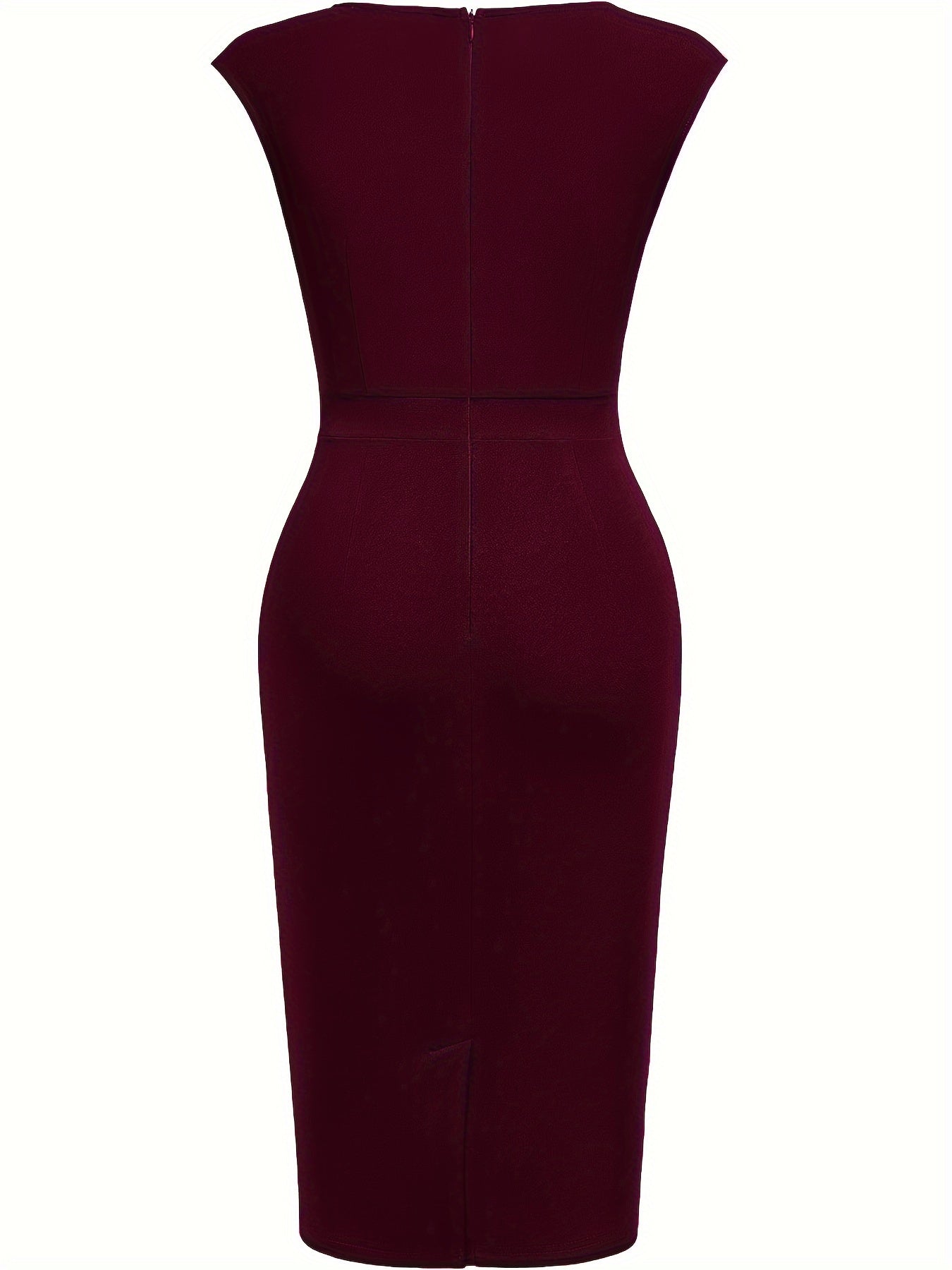 Elegant Sheath Midi Dress for Women with Sweetheart Neck Cap Sleeve Ruched Bodycon Style