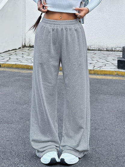 Effortless Light Grey Wide Leg Sweatpants for Women with High Waist Relaxed Oversized Casual Style