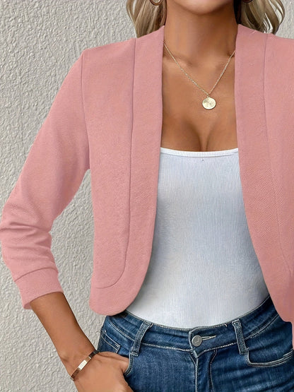 Effortless Cropped Jacket for Women with Open Front Elbow Sleeve Ribbed Cuff Relaxed Style