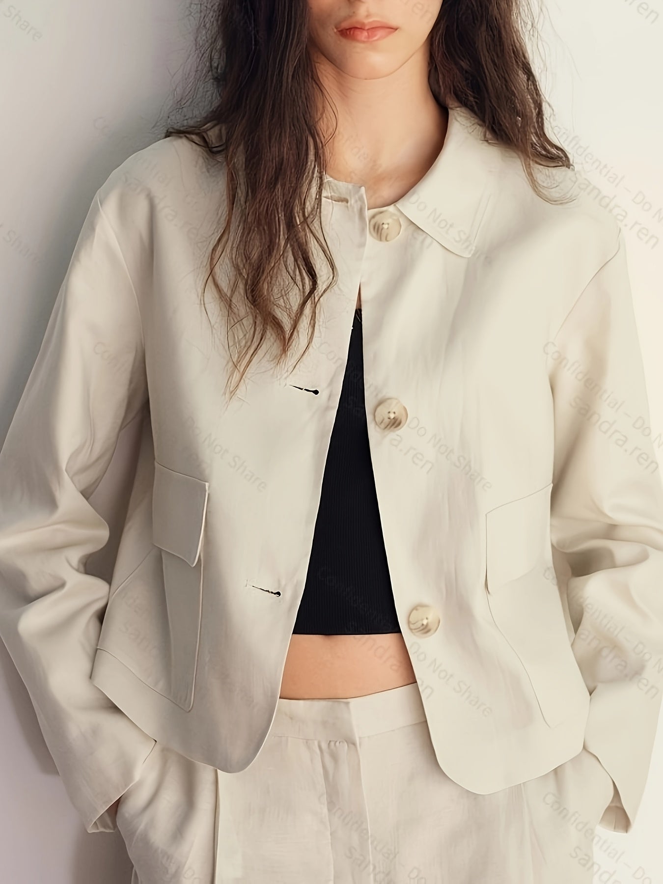 Effortless Apricot Wide Leg Set for Women with Collared Cropped Jacket Button Front Relaxed Style
