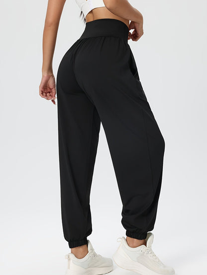 Effortless Black Jogger Pants for Women with High Waist Elastic Cuff Relaxed Fit Casual Style