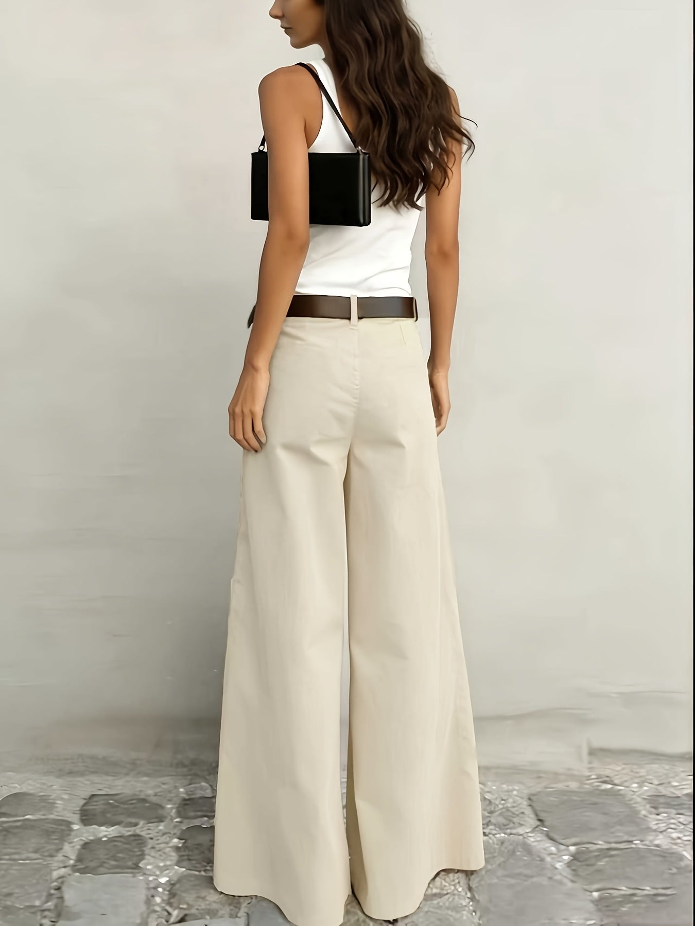 Effortless Wide Leg Pants for Women with High Waist Belted Relaxed Flowing Casual Style
