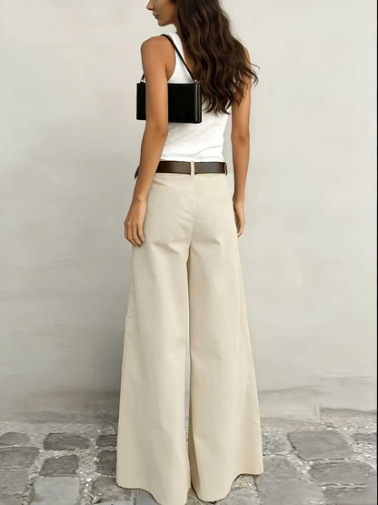 Effortless Wide Leg Pants for Women with High Waist Belted Relaxed Flowing Casual Style