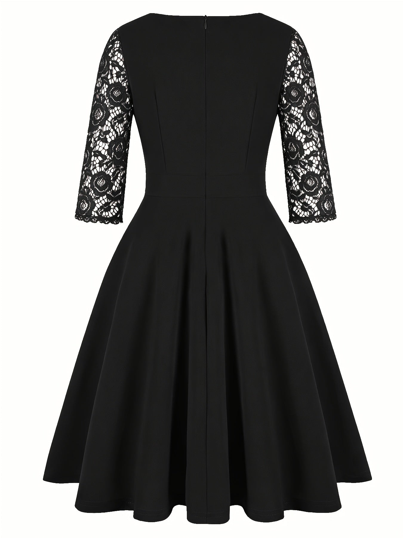 Elegant Lace Midi Dress for Women with Square Neck Three Quarter Sleeve Fit and Flare Cocktail Style