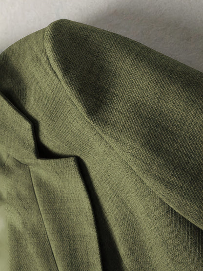 Elegant Fern Green Blazer for Women with Notch Lapel Long Sleeve Striped Cuff Tailored Style