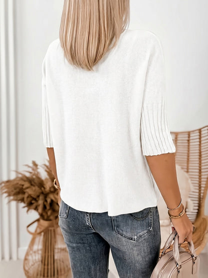 Comfortable Ribbed Knit Sweater for Women with Turtleneck Elbow Sleeve Relaxed Oversized Style