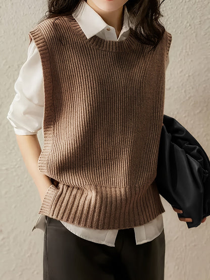 Comfortable Ribbed Sweater Vest for Women with Round Neck Sleeveless Oversized Relaxed Knit Style