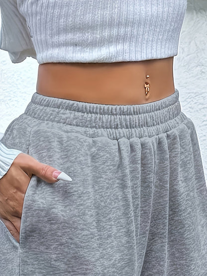 Effortless Light Grey Wide Leg Sweatpants for Women with High Waist Relaxed Oversized Casual Style