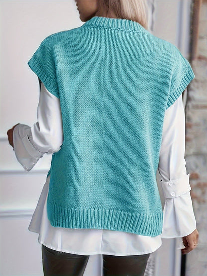 Comfortable Cable Knit Sweater Vest for Women with Crew Neck Sleeveless Oversized Relaxed Knit Style