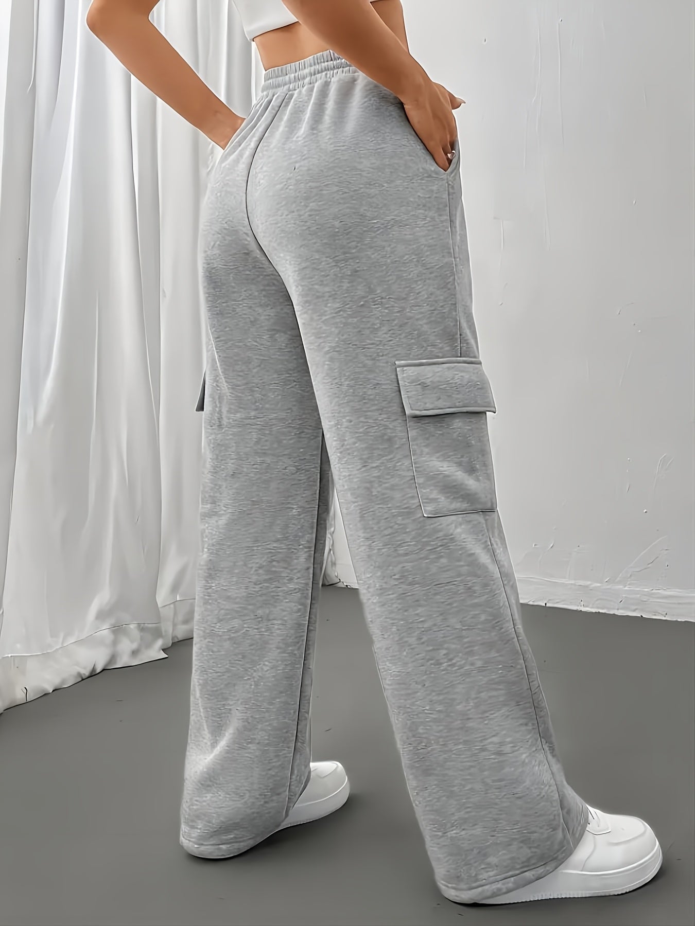 Effortless Wide Leg Cargo Pants for Women with High Waist Drawstring Relaxed Jogger Style
