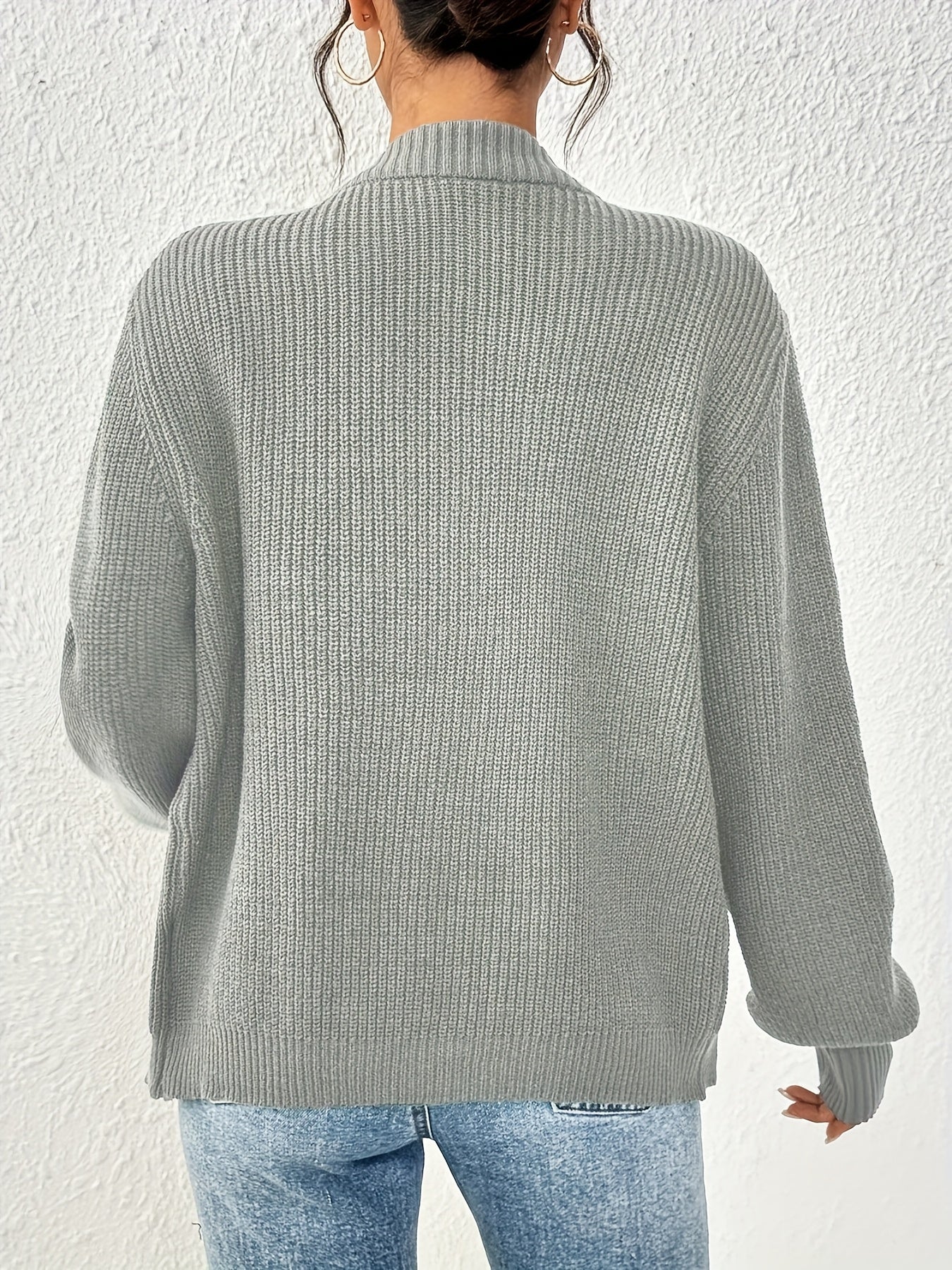 Comfortable Ribbed Knit Cardigan for Women with V Neck Balloon Sleeve Button Front Oversized Style