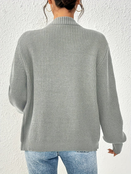 Comfortable Ribbed Knit Cardigan for Women with V Neck Balloon Sleeve Button Front Oversized Style