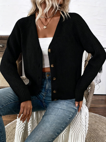 Comfortable Ribbed Knit Cardigan Sweater for Women with V Neck Long Sleeve Button Front Relaxed Style