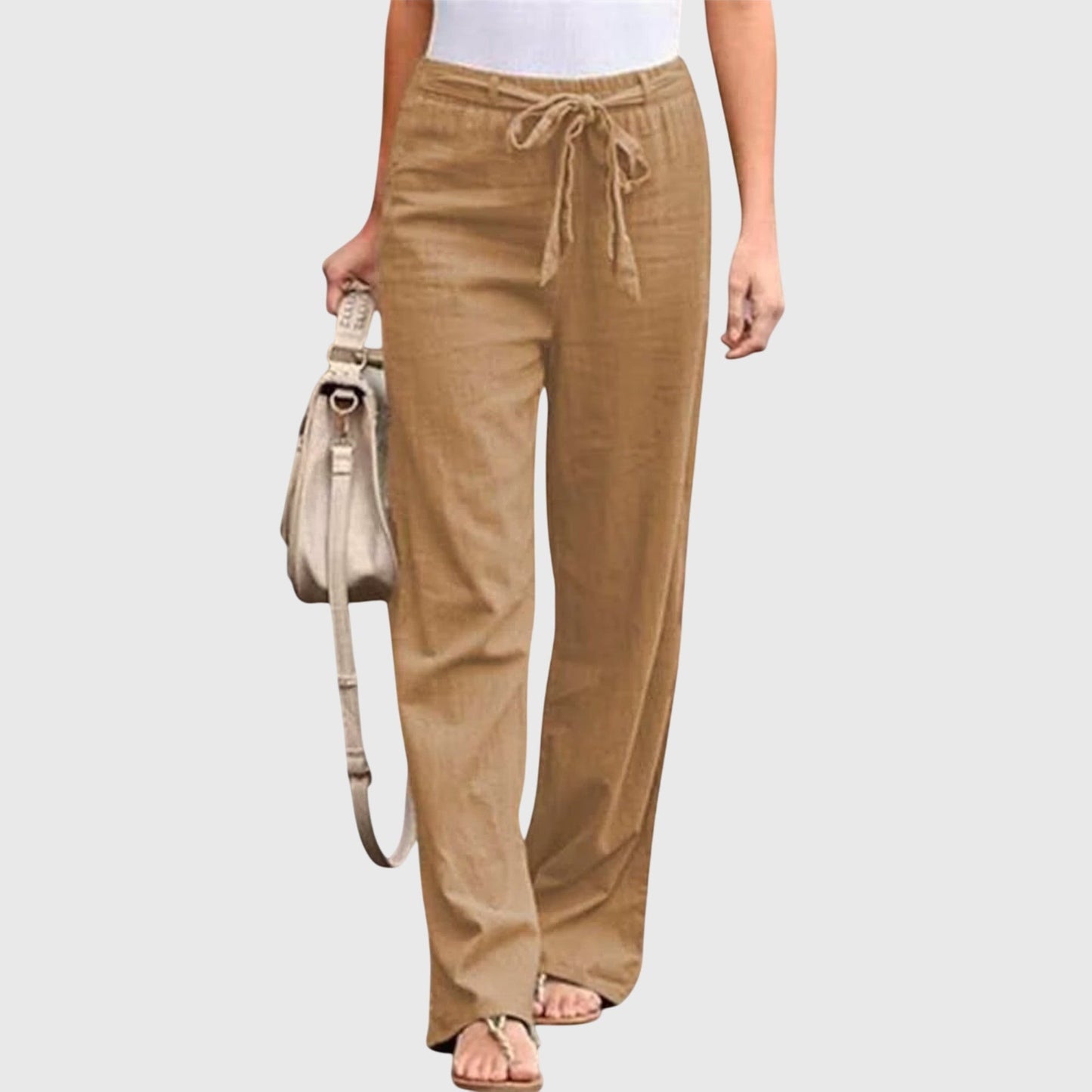 Effortless Linen Wide Leg Pants for Women with High Waist Drawstring Tie Relaxed Flowing Casual Style