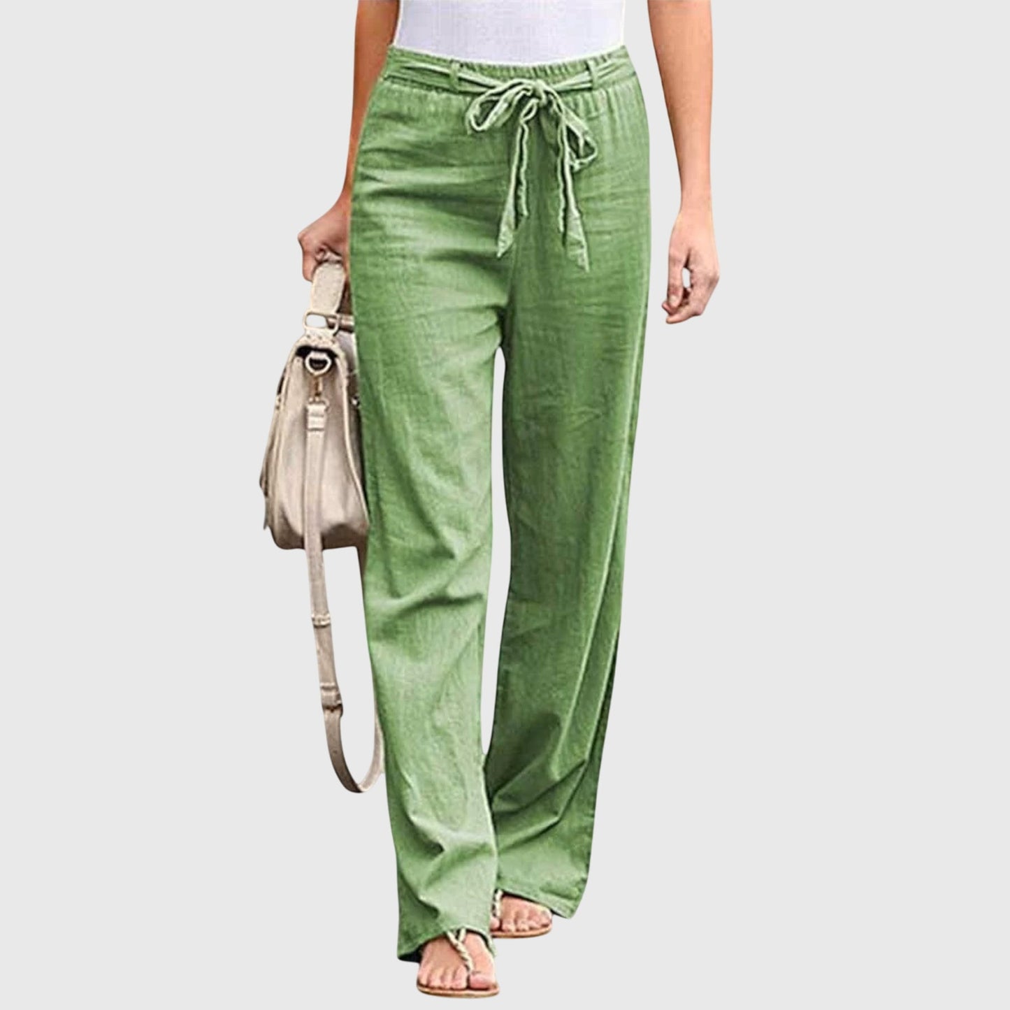 Effortless Linen Wide Leg Pants for Women with High Waist Drawstring Tie Relaxed Flowing Casual Style