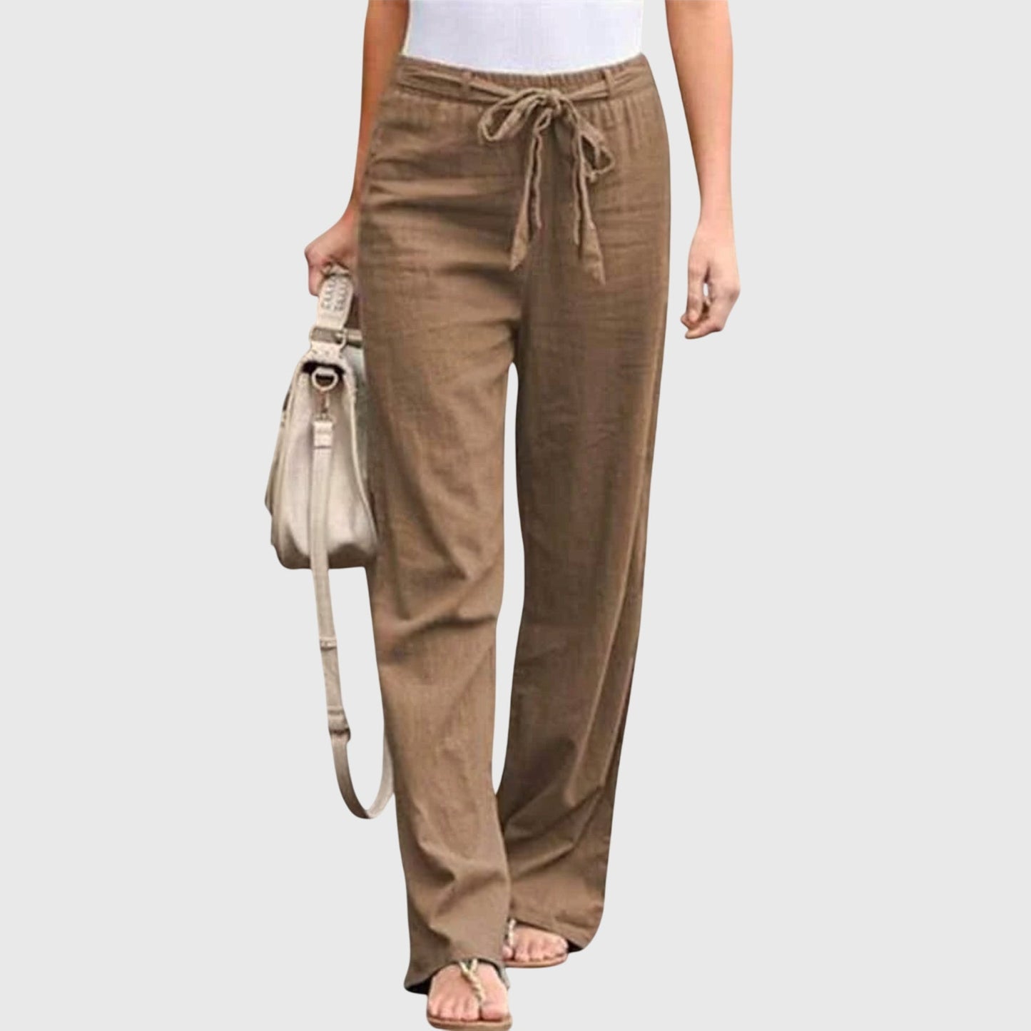 Effortless Linen Wide Leg Pants for Women with High Waist Drawstring Tie Relaxed Flowing Casual Style