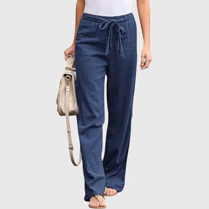 Effortless Linen Wide Leg Pants for Women with High Waist Drawstring Tie Relaxed Flowing Casual Style