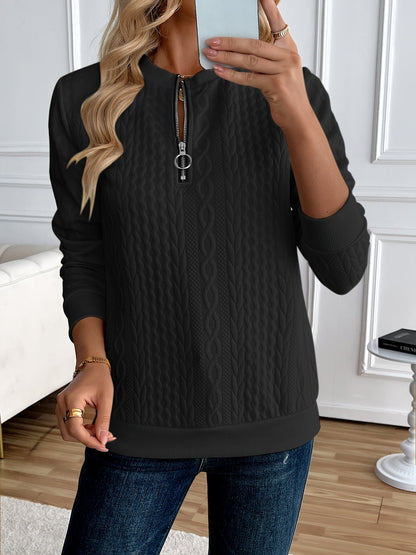 Comfortable Cable Knit Sweater for Women with Mock Neck Long Sleeve Quarter Zip Relaxed Oversized Style