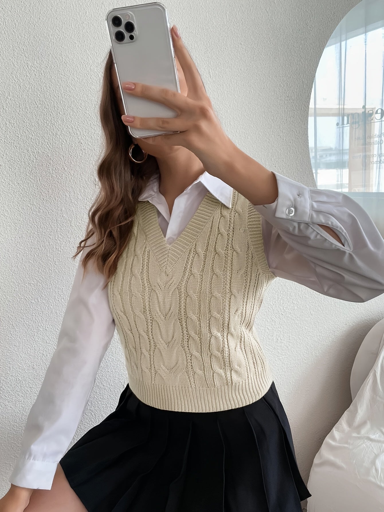Comfortable Cable Knit Sweater Vest for Women with V Neck Sleeveless Ribbed Hem Relaxed Style