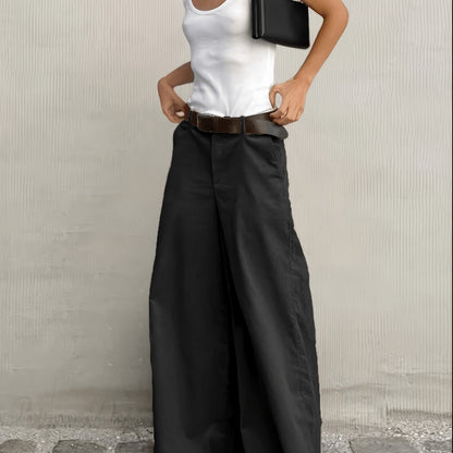 Effortless Wide Leg Pants for Women with High Waist Belted Relaxed Flowing Casual Style