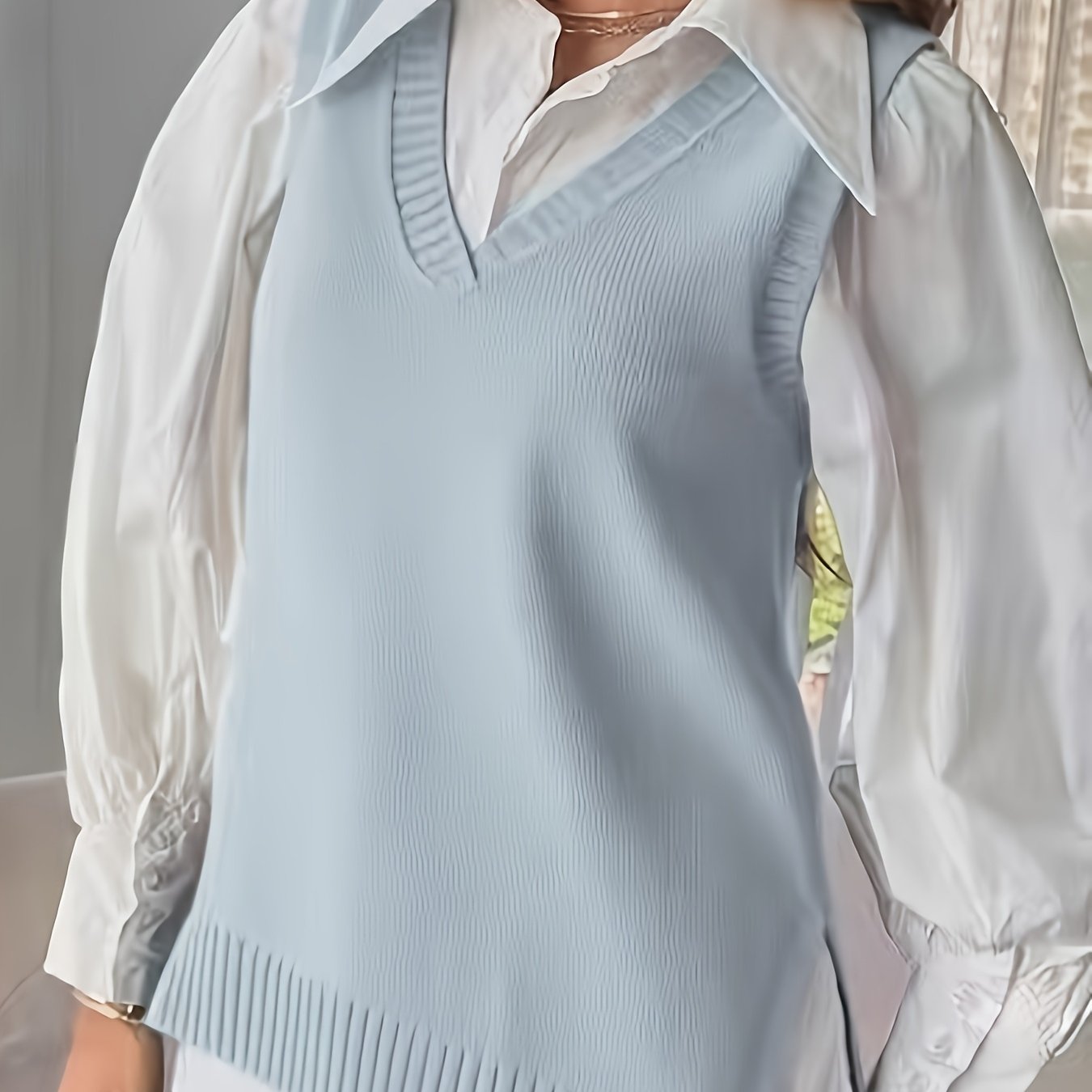 Comfortable Ribbed Knit Sweater Vest for Women with V Neck Sleeveless Relaxed Side Slit Casual Style