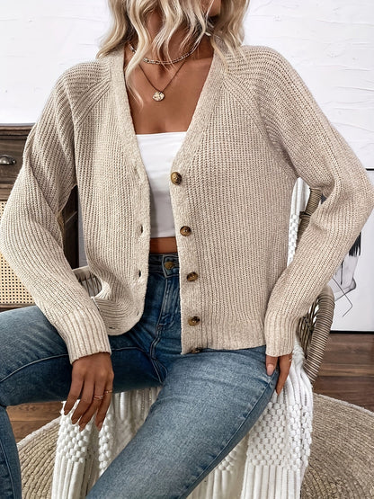Comfortable Ribbed Knit Cardigan Sweater for Women with V Neck Long Sleeve Button Front Relaxed Style