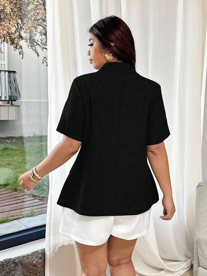 Elegant Tailored Blazer for Women with Notched Lapel Short Sleeve Button Front Relaxed Style