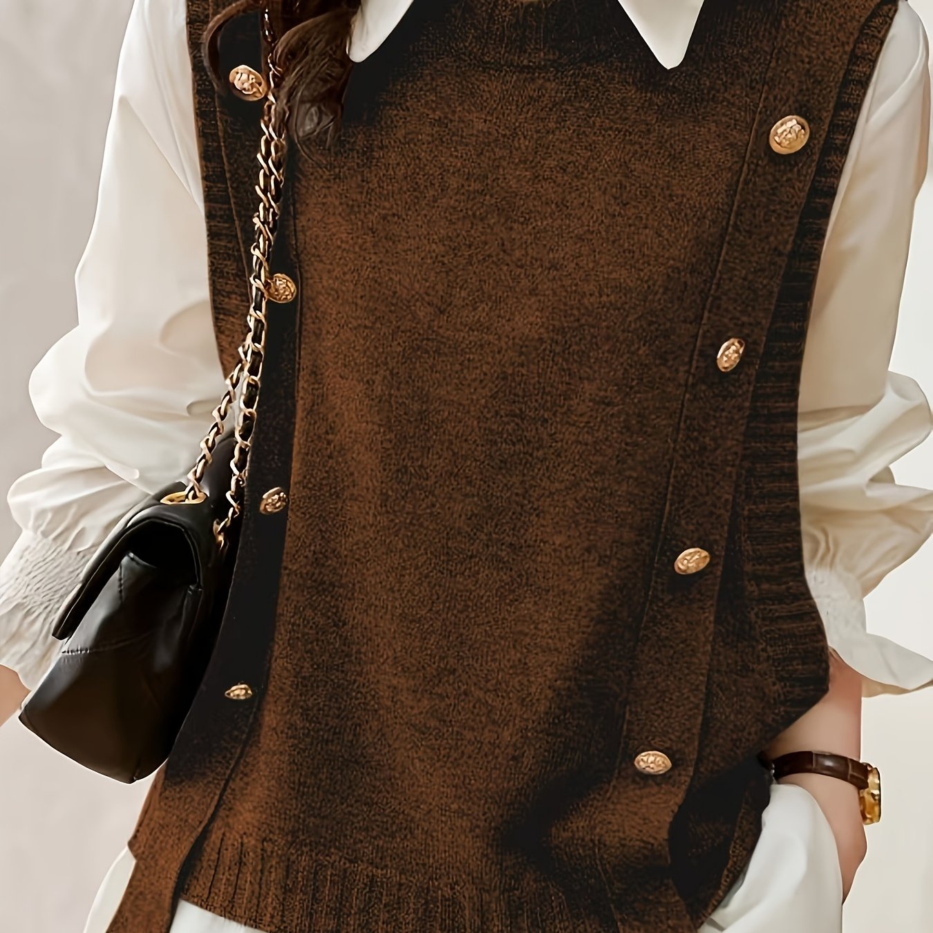 Comfortable Knit Sweater Vest for Women with Round Neck Sleeveless Button Front Ribbed Trim Style